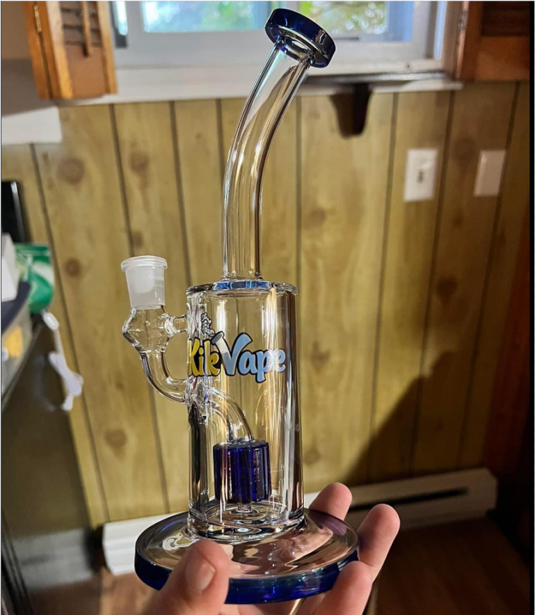 10" Classic Showerhead Perc Bent Neck Glass Water Bong with Blue color (14mm Bowl included) - KikVape