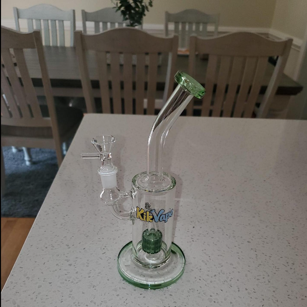 10" Classic Showerhead Perc Bent Neck Glass Water Bong  with Green color(14mm Male Bong Bowl included) - KikVape