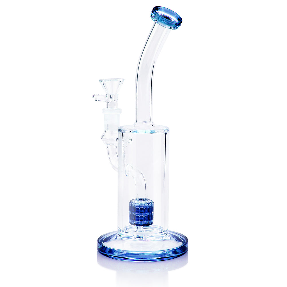10" Classic Showerhead Perc Bent Neck Glass Water Bong with Blue color (14mm Bowl included) - KikVape