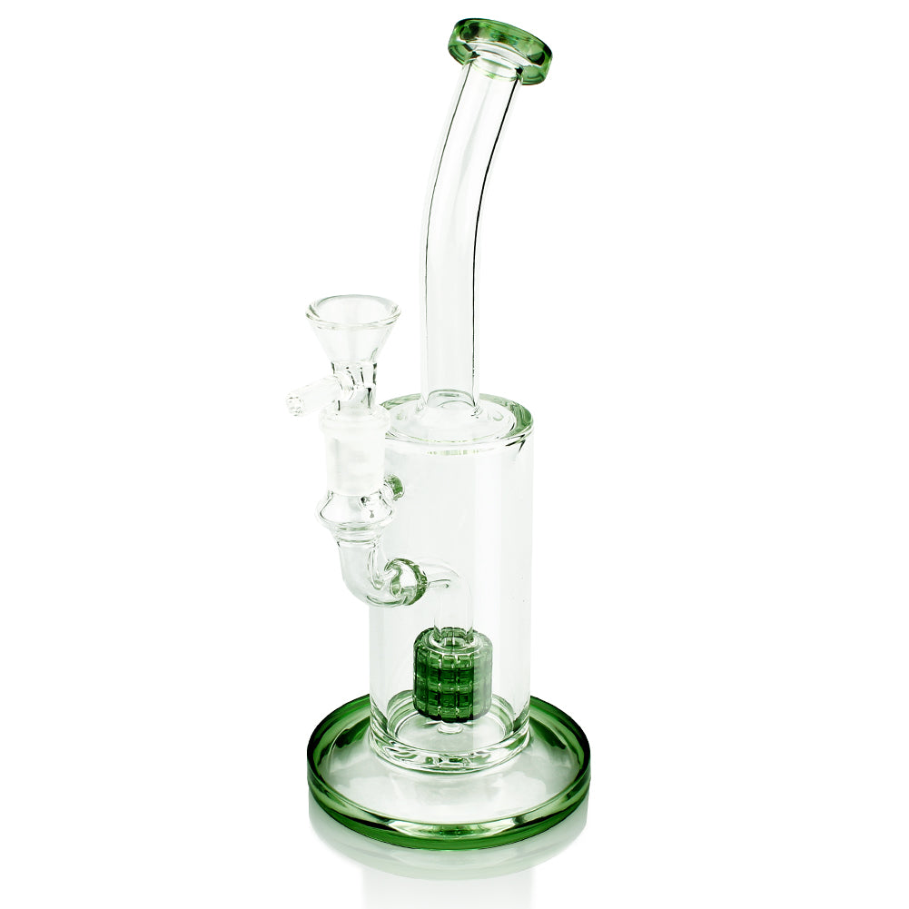 10" Classic Showerhead Perc Bent Neck Glass Water Bong  with Green color(14mm Male Bong Bowl included) - KikVape